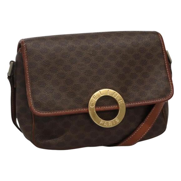 CELINE Macadam Canvas Shoulder Bag Pvc Brown Gold - Picture 1 of 12